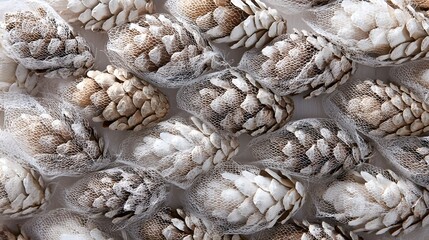 Delicate White and Beige Pine Cones with Intricate Patterns for Nature and Craft Projects