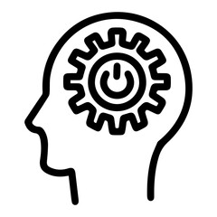 Gear in mind (outline style). Mechanical thought, power concept, operational idea, machine thinking, engineering mindset, technological process, cogwheel brain, automation focus