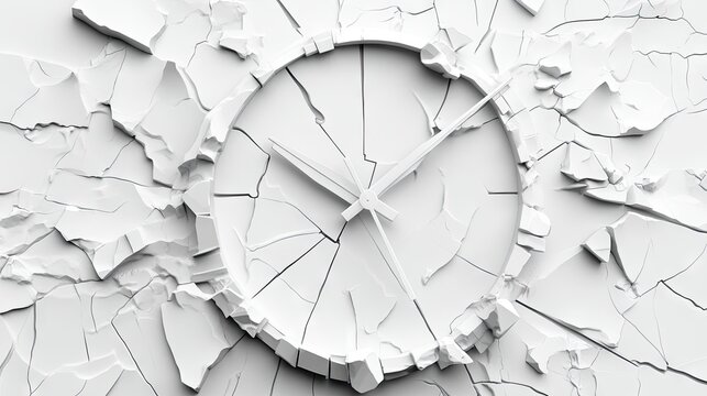 Abstract shattered white clock face design.