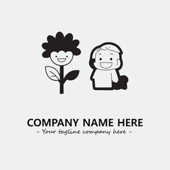 Flower illustration black and white for logo company vector image