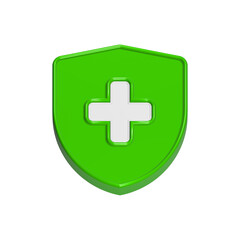 cross medical icon 3d rendering with shield