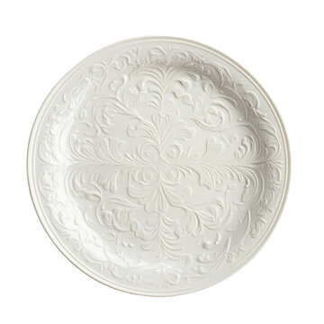 Intricately designed transparent ceramic dish set against a minimalist transparent background for elegant dining, beautiful transparent seramic dish on transparent background