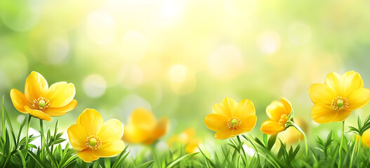 "Beautiful Yellow Buttercup Flowers in Sunny Spring Garden - Bright Nature Background"