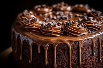 Decadent Chocolate Fudge Cake with Ganache Drizzle and Chocolate Shavings