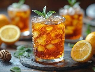Refreshing Iced Tea with Lemon and Mint Summer Drink Photography