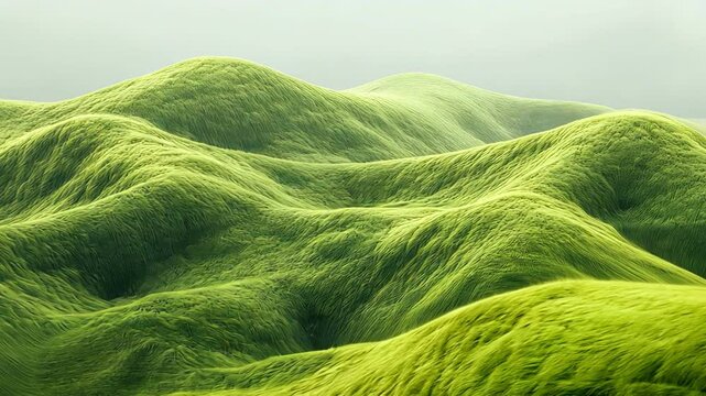 Lush green hills undulate gracefully, creating serene landscape that invites exploration and harmony with natures beauty.