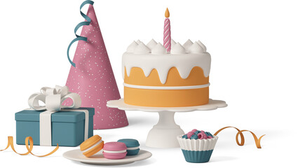 cake dessert and macaroons for birthday party