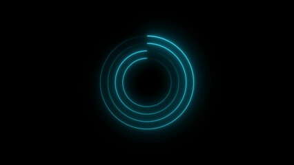 Futuristic circular loading illustration. Abstract medium purple neon light background. Laser neon lines move in a circle along a circular. on black background 4k illustration.
