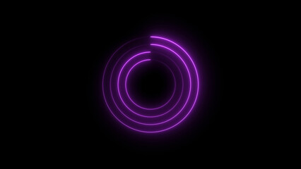 Futuristic circular loading illustration. Abstract medium purple neon light background. Laser neon lines move in a circle along a circular. on black background 4k illustration.
