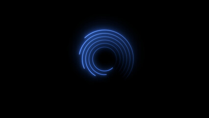 Naklejka premium Futuristic circular loading illustration. Abstract medium purple neon light background. Laser neon lines move in a circle along a circular. on black background 4k illustration. 