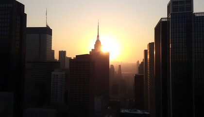 Obraz premium City Skyline Sunrise with Golden Hour Light