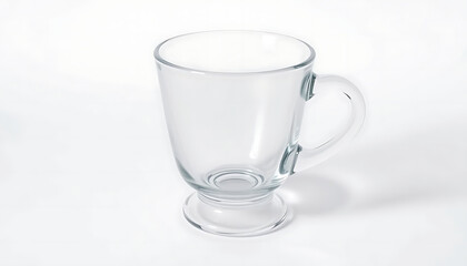 Clear Glass Mug with Foot and Handle on White Background