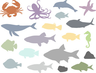 sea life animal silhouette color style vector illustration