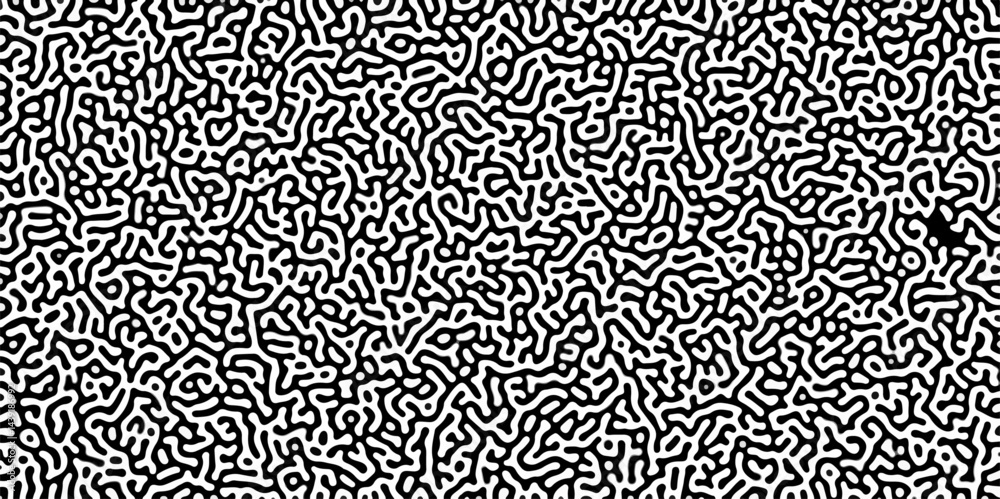Poster Turing reaction diffusion monochrome seamless pattern with chaotic motion .Linear design with biological shapes. Organic lines in memphis. abstract turing organic wallpaper background .	
