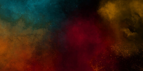 Abstract colorful black textured smoke. grunge dark painted background. abstract fire flame grunge texture background. dark nebula sparkle star universe in outer horizontal galaxy space for text.	