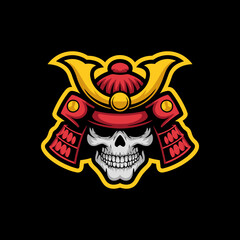 Samurai Skull Head Mascot with Traditional Helmet