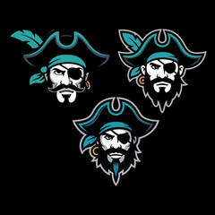 Pirate Captain Esport Logo Set Featuring Bearded Characters