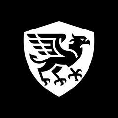 Black Griffin on a White Shield Emblem