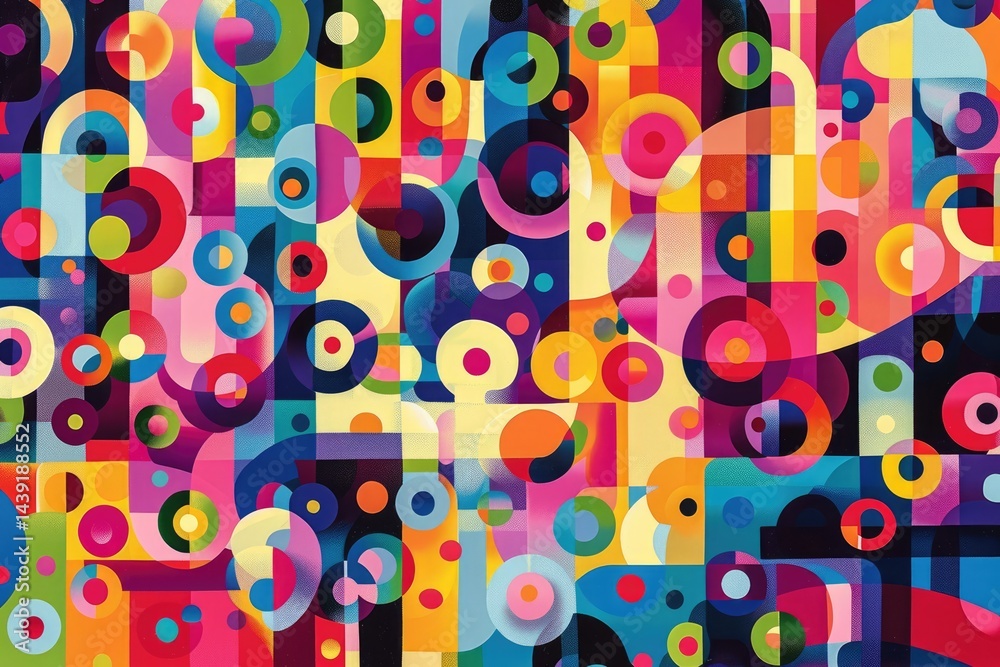 Poster colorful abstract geometric pattern with interconnected circles and line. digital artwork of geometr