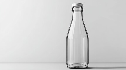 Fototapeta premium A photorealistic empty glass bottle with no label, isolated on a white background. The bottle has subtle reflections and smooth contour
