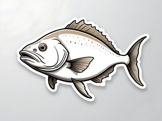 Sticker of a fish with a striking black and white background, emphasizing its shape and colors.