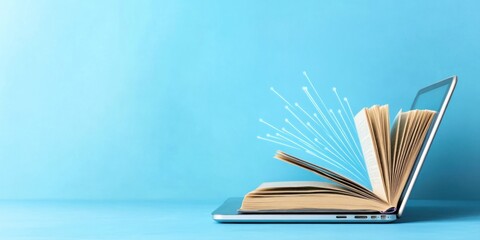 Open book rests on laptop symbolizing digital learning