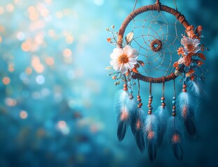 Feathers and flowers create dreamcatcher beauty.