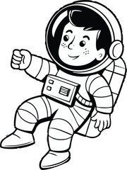 Child Astronaut with Star Balloon Cartoon Illustration.