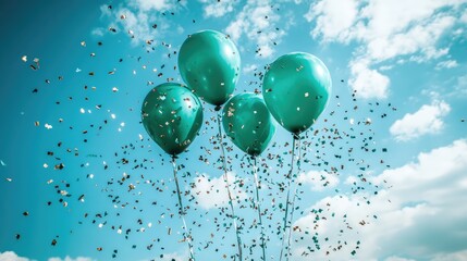 Teal Balloons Celebrate Against A Bright Blue Sky