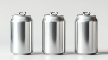 Group of 330 ml aluminum cans with pull-tabs sealed, on a white background.