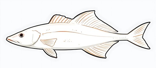 Sticker of a halibut fish with a striking black and white background, emphasizing its shape and colors.