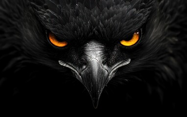 Majestic Black Eagle Close Up Portrait Showing Fierce Eyes