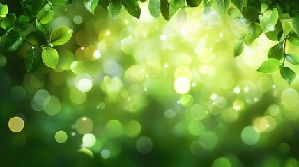 Fototapeta premium Lush Green Leaves and Bright Sunlight Bokeh Background