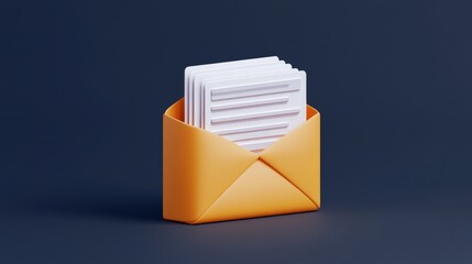 Envelope with paper documents icon. 3D Vector Illustrations.