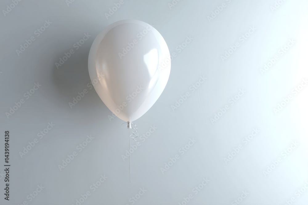 Poster white balloon floating against a soft gray background, creating a serene and minimalistic atmosphere