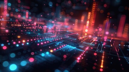 Obraz premium Abstract red and black digital network with glowing nodes and connection. Digital artwork of digital dots connecting together with glowing color.Technology innovation and communication concept. AIG53.