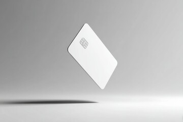 Minimalist credit card floating above a smooth gray surface highlighting modern design and technology in a creative setup