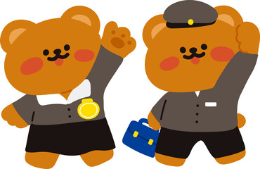 복고 교복을 입은 곰돌이 캐릭터