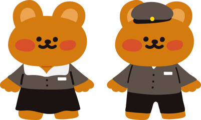 복고 교복을 입은 곰돌이 캐릭터