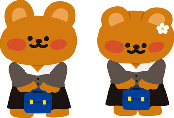 복고 교복을 입은 곰돌이 캐릭터