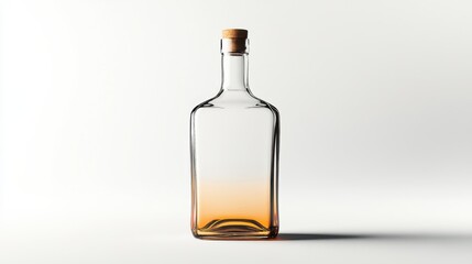 Empty glass bottle with no label, isolated against a white background. The bottles transparency and smooth surface are highlighted