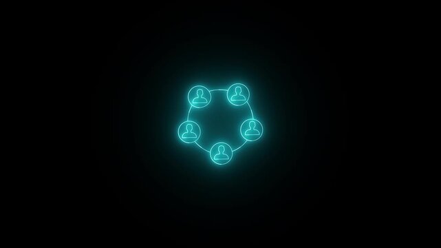 Glowing neon line Business team communication network animation on the black background. Global communication network of people. social network concept.