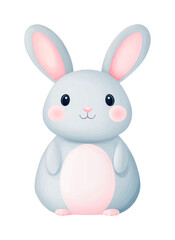 Obraz premium Cute cartoon bunny with pink ears and chubby body, cut out - stock png.
