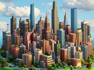 Obraz premium Innovative urban landscape modern city skyline digital artwork eco-friendly design aerial view