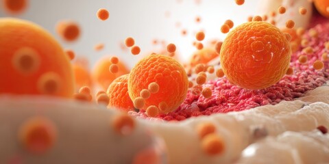 Exploring cellular dynamics and interactions in a close-up view of organic structures and particles during a biological process