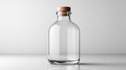 Transparent empty bottle isolated on a white background. The bottle has delicate imperfections, showing realistic reflections