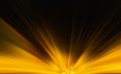 Abstract star or sun. Explosion effect. Fast motion effect . gold neon light streaks radiating from...