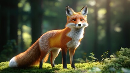 Fototapeta premium Fox basking in sundappled forest