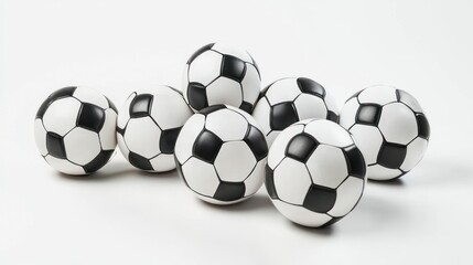 Group of deflated and inflated soccer balls side by side on white background.