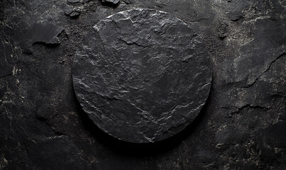 Textured volcanic slate surface forming a circular stage for product presentation